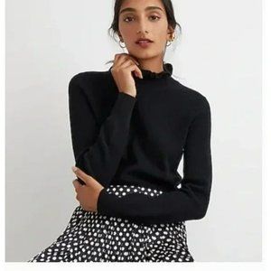 NWOT J. Crew Merino Ruffleneck Sweater in Black Size XS